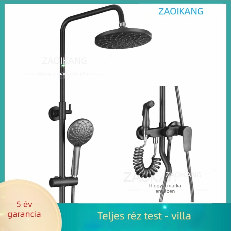 Zuhanykészlet rozsdamentes acélból, falba épített, kerek zuhanyfej, kevert víz kimenet, hőmérséklet-szabályozás