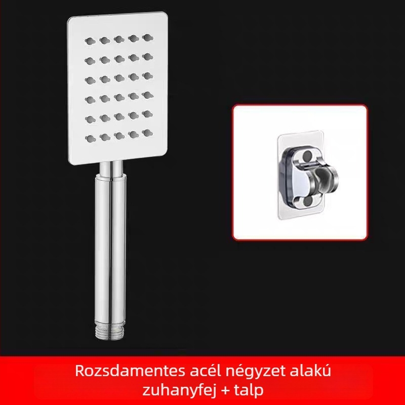 Pengdu 304 rozsdamentes acél nyomásos zuhanyfej, falra szerelhető, négyszögletes alak, eső és permet funkcióval