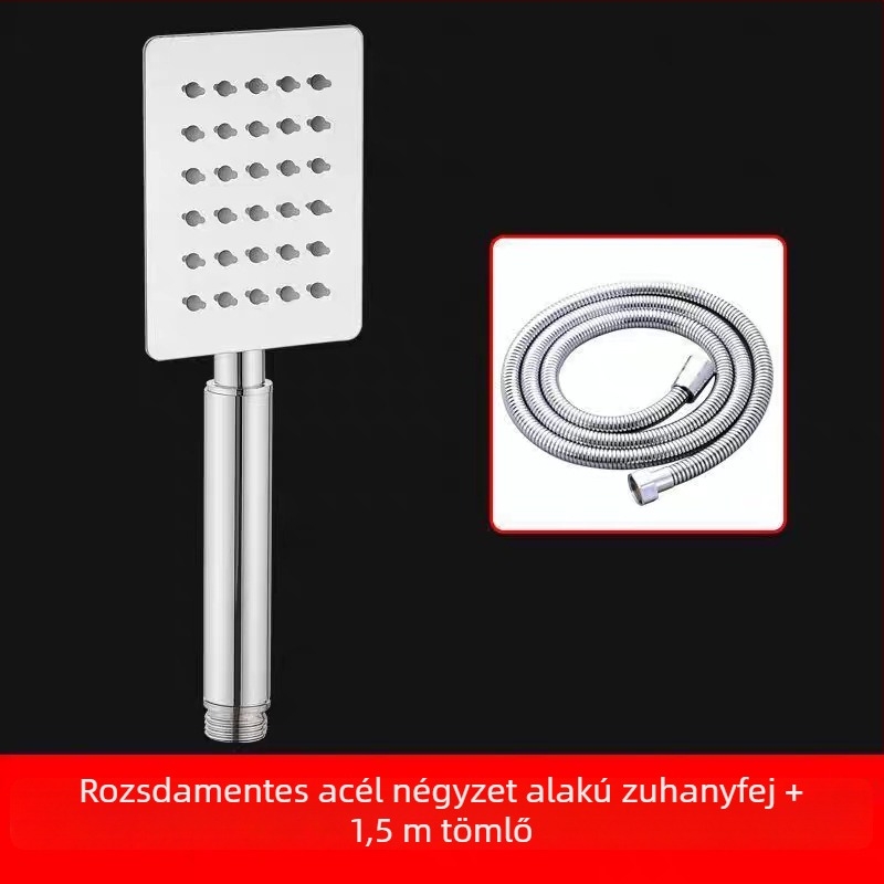 Pengdu 304 rozsdamentes acél nyomásos zuhanyfej, falra szerelhető, négyszögletes alak, eső és permet funkcióval