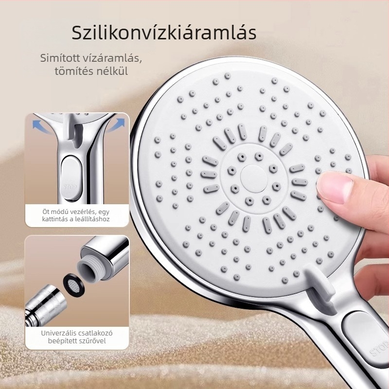 Zuhanyfej és tömlő készlet felerősítő fúvókával – ABS, közvetlen telepítés, 0–80°C, 0,6 MPa, nyomásos eső zuhany