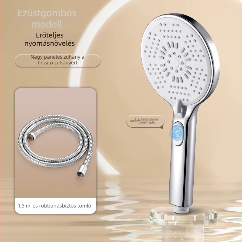 Zuhanyfej és tömlő készlet felerősítő fúvókával – ABS, közvetlen telepítés, 0–80°C, 0,6 MPa, nyomásos eső zuhany
