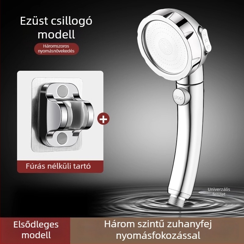 Nyomásos zuhanyfej készlet rozsdamentes acélból, kerek esőfej és kézi zuhany, csavarozható szerelés