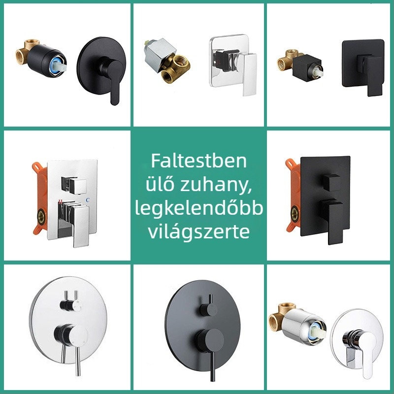 Rejtett falba épített zuhanykészlet, négyszögletes forma, modell jsd077, réz anyag, esőfunkció