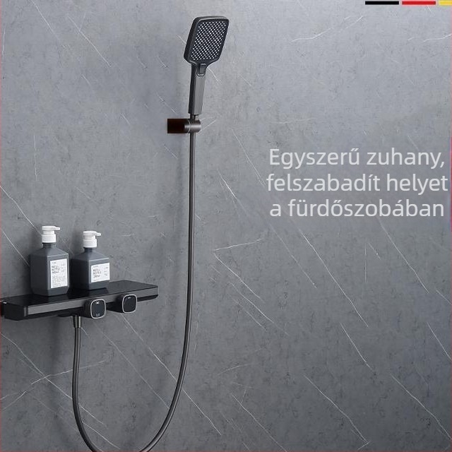 Fali zuhanykészlet tárolóval, réz+ABS, eső és permet funkciók, négyzet alakú zuhanyfej, modell SM1101