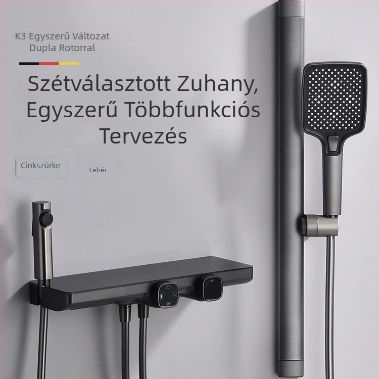 Fali zuhanykészlet tárolóval, réz+ABS, eső és permet funkciók, négyzet alakú zuhanyfej, modell SM1101
