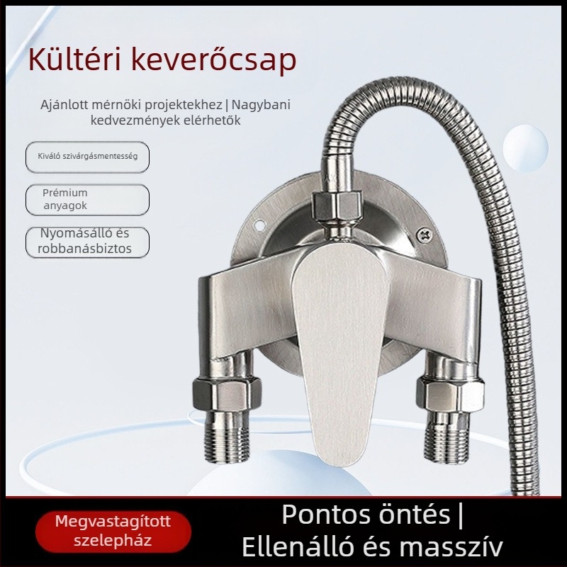 Rozsdamentes acél zuhany keverő nyílt szereléshez, kerámia korongos szelep, 0-100°C, 1.6 MPa, menetes csatlakozás