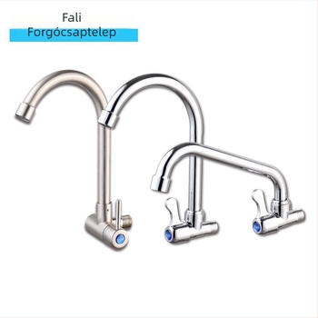 Fali beépítésű konyhai csaptelep, egycsapos hideg üzemmóddal, forgatható zuhanyfej, rozsdamentes acél, kerámiás szelep