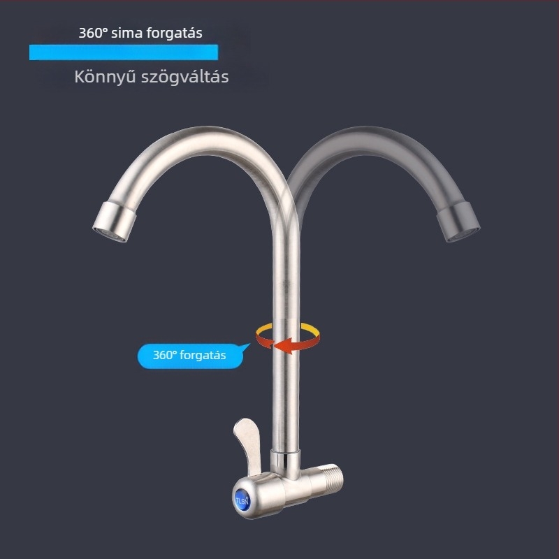 Fali beépítésű konyhai csaptelep, egycsapos hideg üzemmóddal, forgatható zuhanyfej, rozsdamentes acél, kerámiás szelep