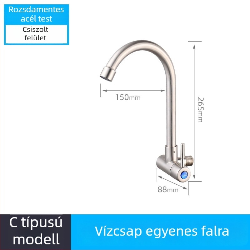 Fali beépítésű konyhai csaptelep, egycsapos hideg üzemmóddal, forgatható zuhanyfej, rozsdamentes acél, kerámiás szelep