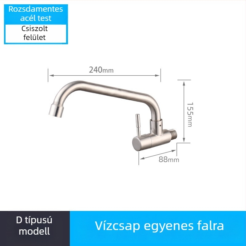 Fali beépítésű konyhai csaptelep, egycsapos hideg üzemmóddal, forgatható zuhanyfej, rozsdamentes acél, kerámiás szelep
