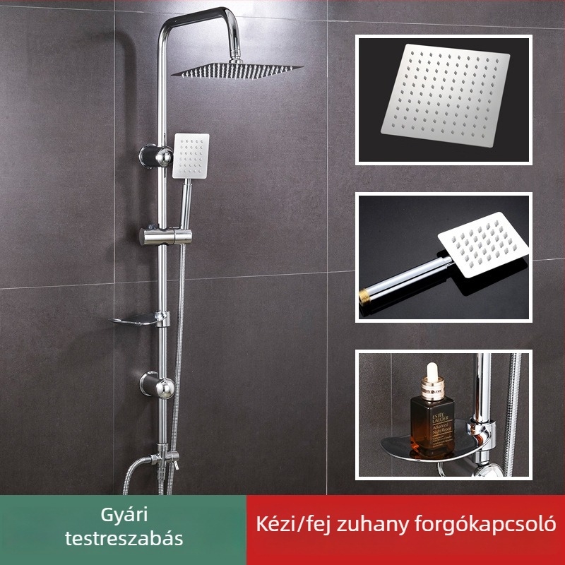 Teljes réz zuhanykészlet falba épített, krómozott felülettel, modern stílus, esőzuhany funkció, modell 8623B