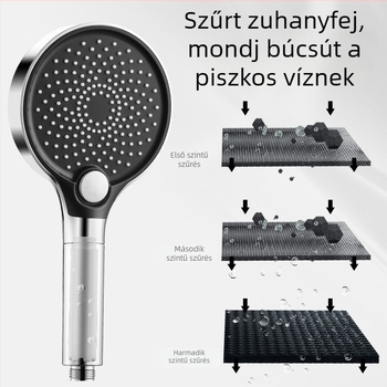 Zuhanyfej, ABS, falra szerelhető, kör alakú, elektroplating bevonattal, 3 üzemmód: szórás, masszázs, eső