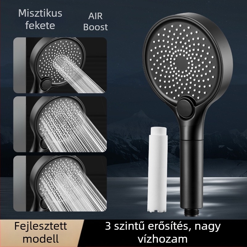 Zuhanyfej, ABS, falra szerelhető, kör alakú, elektroplating bevonattal, 3 üzemmód: szórás, masszázs, eső