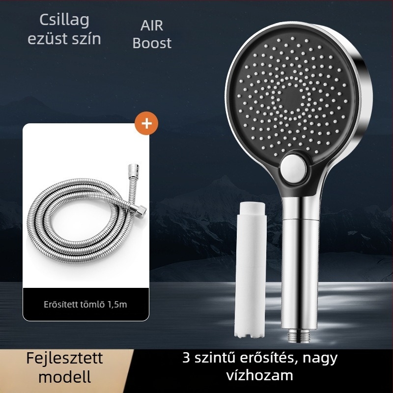 Zuhanyfej, ABS, falra szerelhető, kör alakú, elektroplating bevonattal, 3 üzemmód: szórás, masszázs, eső