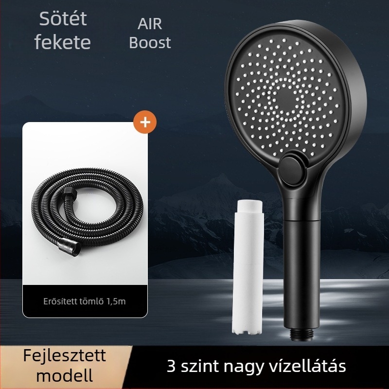 Zuhanyfej, ABS, falra szerelhető, kör alakú, elektroplating bevonattal, 3 üzemmód: szórás, masszázs, eső