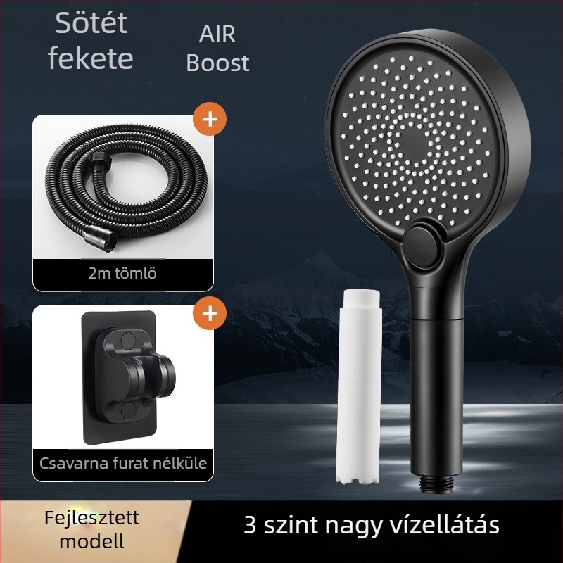 Zuhanyfej, ABS, falra szerelhető, kör alakú, elektroplating bevonattal, 3 üzemmód: szórás, masszázs, eső