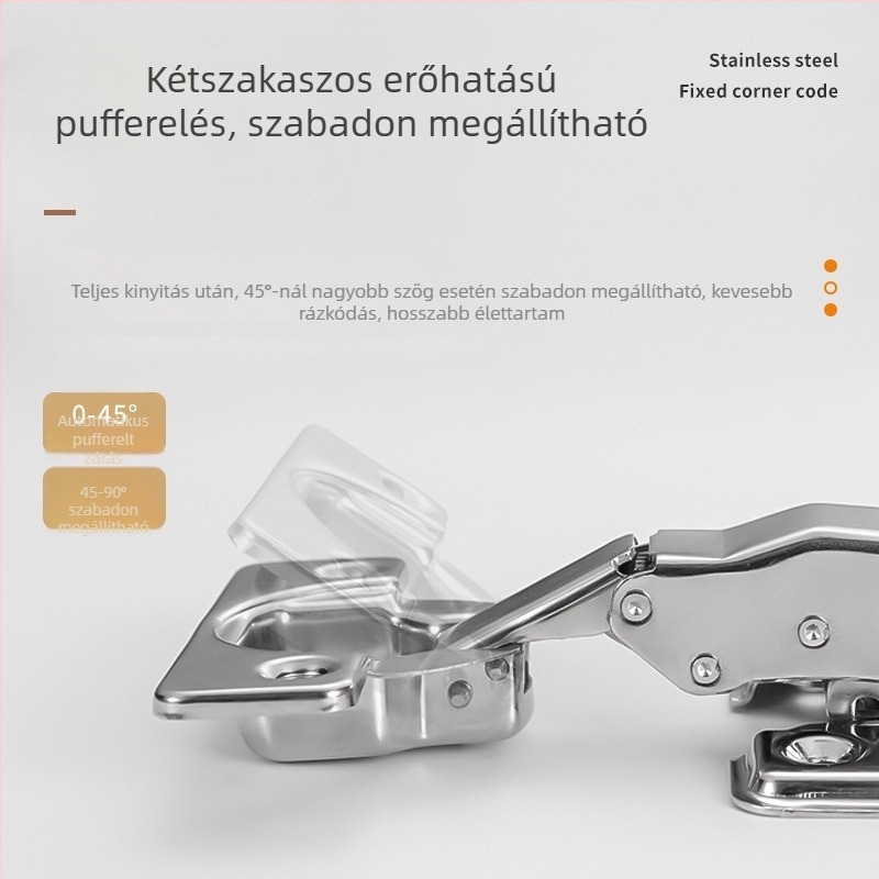 304-es rozsdamentes acélból készült kétfokozat csillapítóval, 35 mm-es kupával, ruhásszekrényajtókhoz