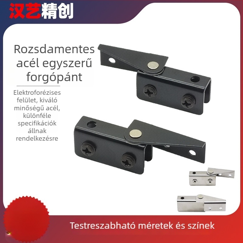 Rozsdamentes acél üvegklipsz, lyukmentes felső és alsó csuklóval üvegvitrinajtókhoz