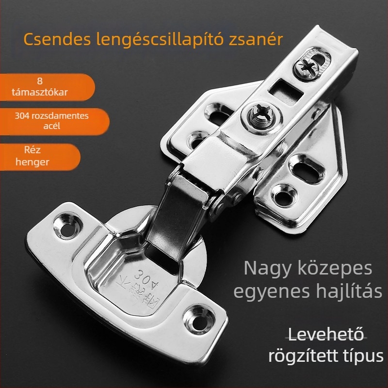 Rozsdamentes acélból készült szekrényajtó pánt, 1,5 mm vastagságú, hidraulikus csendes csillapítóval, leválasztható, 304-es rozsdamentes acél