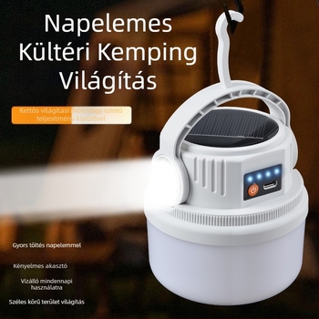 Tölthető napelemes kemping lámpa, 3.7V, 5W izzólámpa