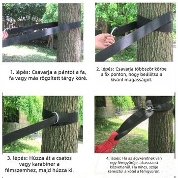 Függő hintaszék nylon zsinóros felfüggesztéssel és acélgyűrűs karabínerrrel, Leisurely Cocoa márka, eredet Kína