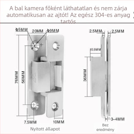 Rozsdamentes acél ajtózsanér 76A, SUS304, csiszolt matt fekete felület, Pinrong