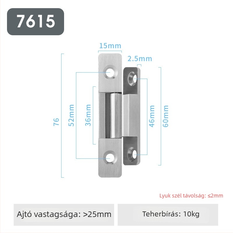 Rozsdamentes acél ajtózsanér 76A, SUS304, csiszolt matt fekete felület, Pinrong