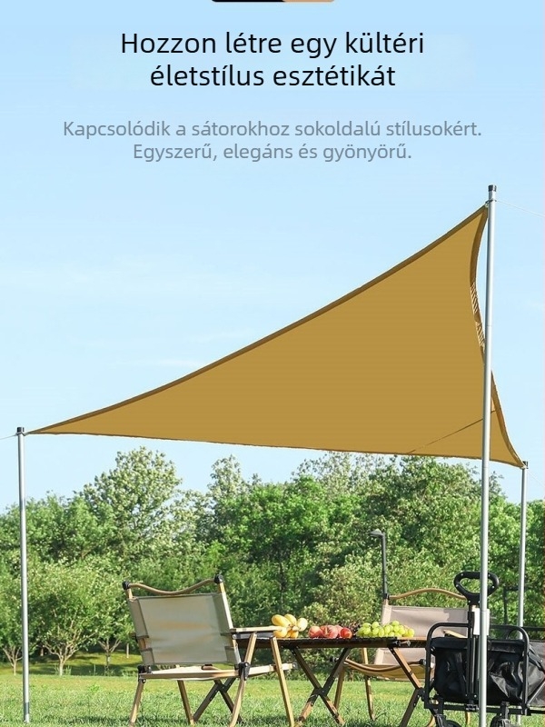 Háromszög alakú árnyékoló sátor 210D poliészter Oxford anyagból, vízálló 2000p, UV-álló, automata szerelés