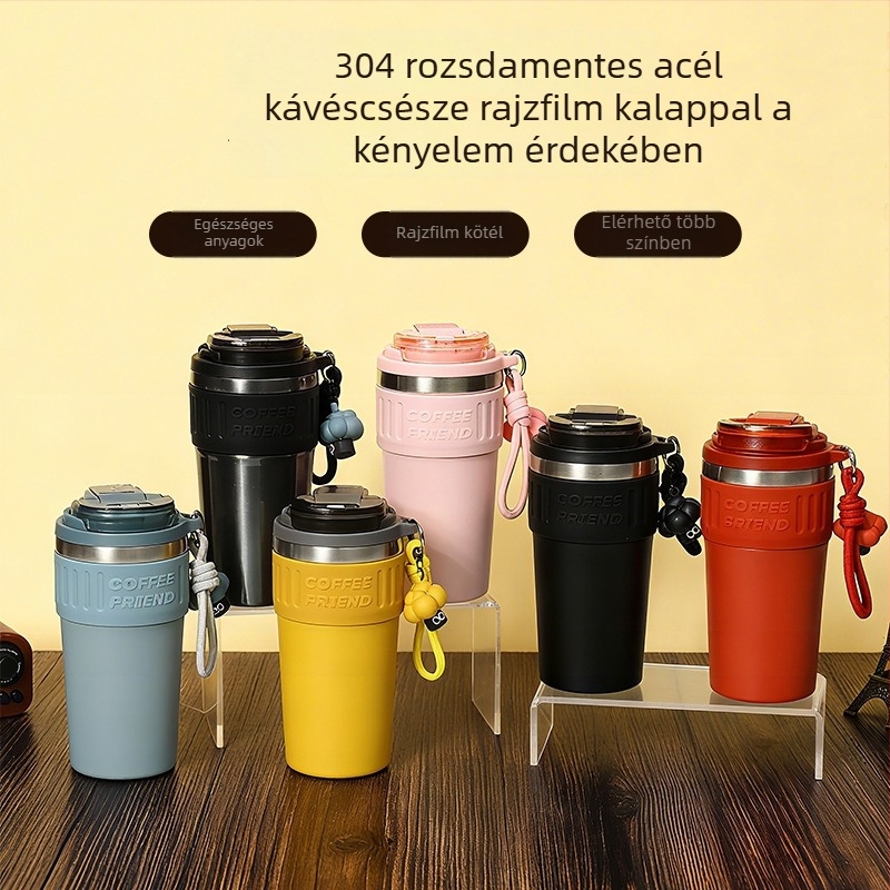 316 rozsdamentes acél belső tartályú termosz, 201 rozsdamentes acél külső burkolat, 6–12 órás szigetelés, dupla ivófedél, logóval testre szabható