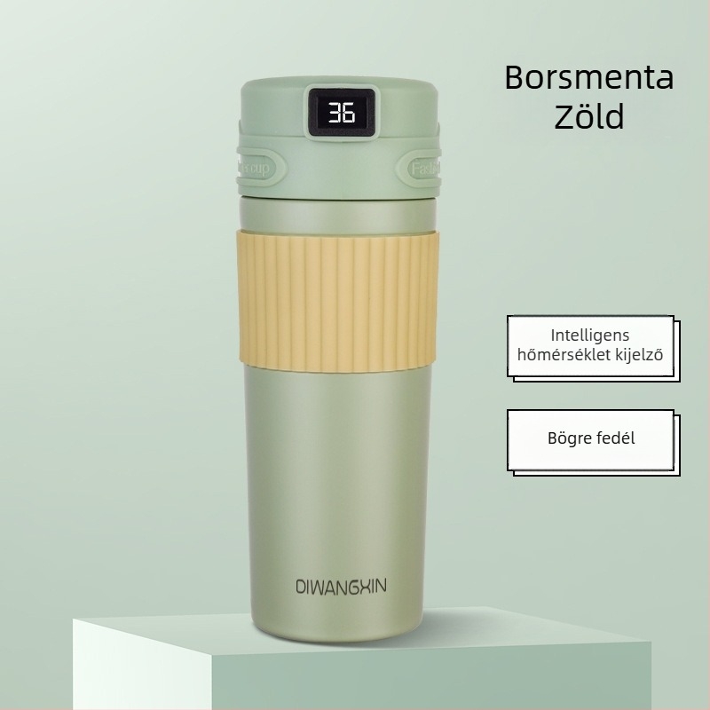 Autóba szerelhető termosz pohár, hordozható, intelligens hőmérséklet-vezérlés (Belső: 304 rozsdamentes acél; Külső: 201 rozsdamentes acél; Izoláció: 6–12 óra)