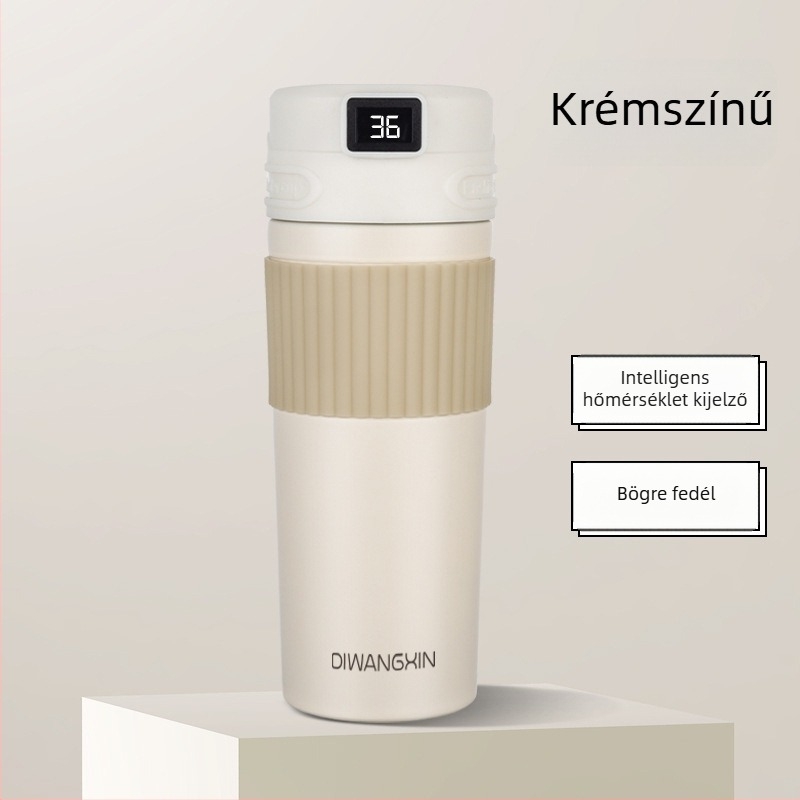 Autóba szerelhető termosz pohár, hordozható, intelligens hőmérséklet-vezérlés (Belső: 304 rozsdamentes acél; Külső: 201 rozsdamentes acél; Izoláció: 6–12 óra)