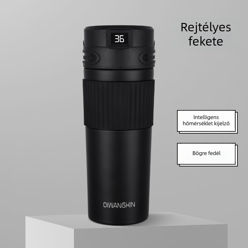 Autóba szerelhető termosz pohár, hordozható, intelligens hőmérséklet-vezérlés (Belső: 304 rozsdamentes acél; Külső: 201 rozsdamentes acél; Izoláció: 6–12 óra)