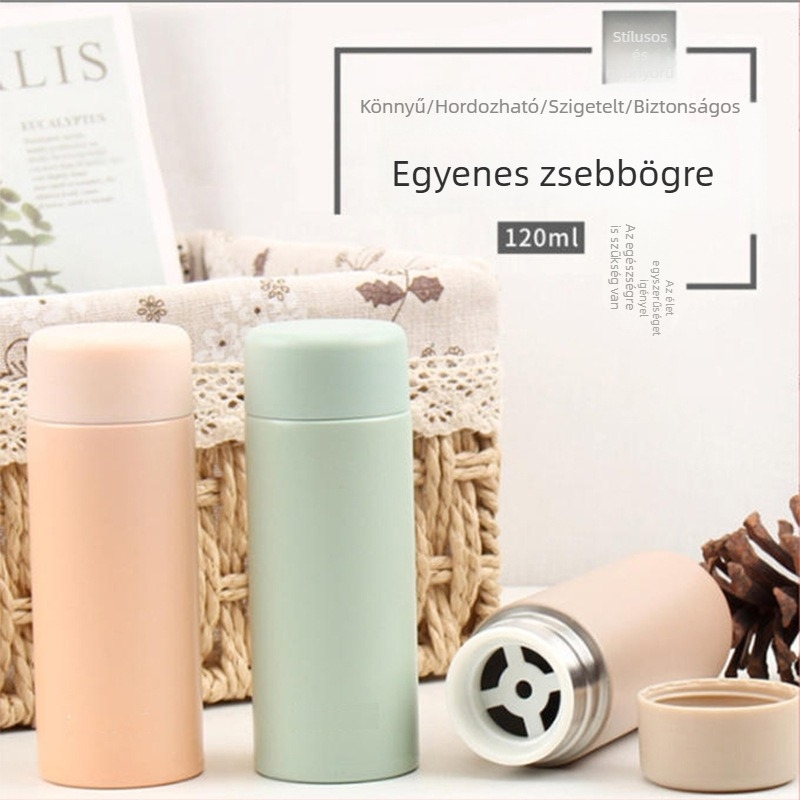 Személyre szabott zseb-kupa férfiaknak és nőknek, aranyos mini termosz 120 ml, hordozható kültéri vízcsésze logóval
