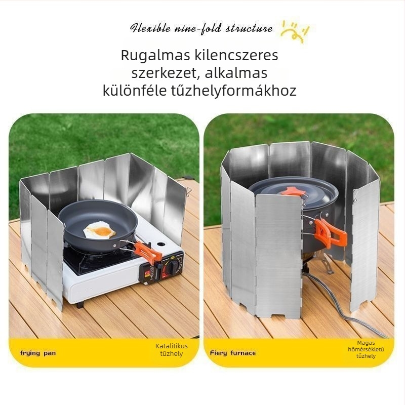 Kültéri szélvédő panel kemping tűzhelyhez mágneses gyűrűvel