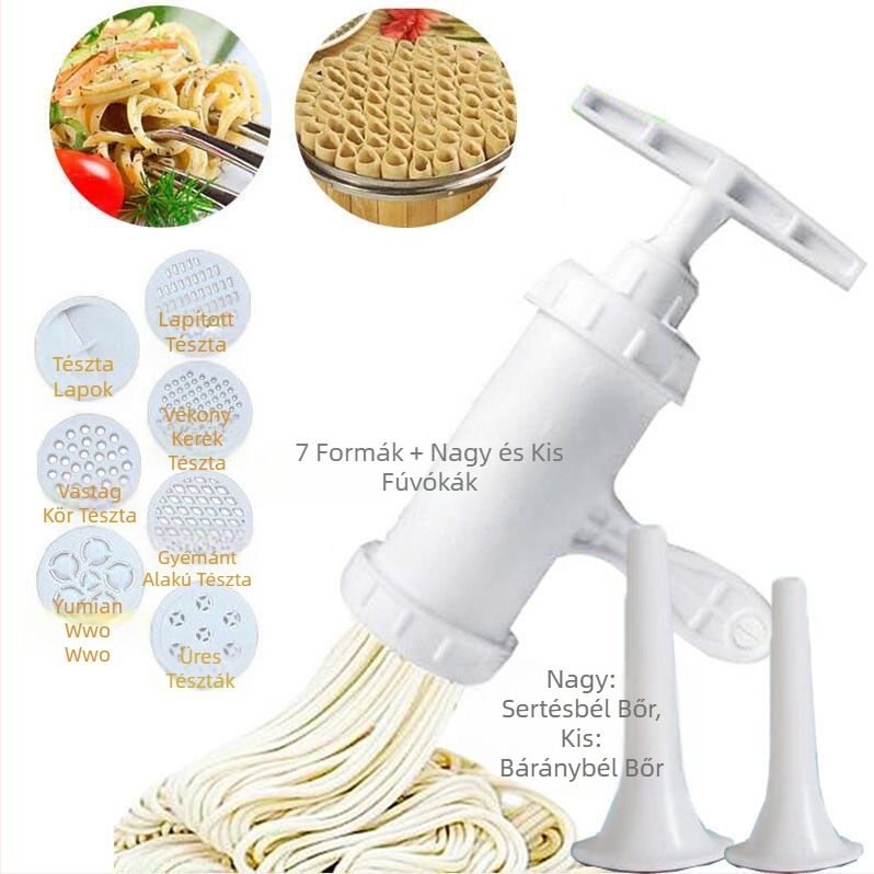Noodle- és pasta-készítő gép kézi hajtással, kolbász töltő és DIY kolbász forma (háztartási használatra)