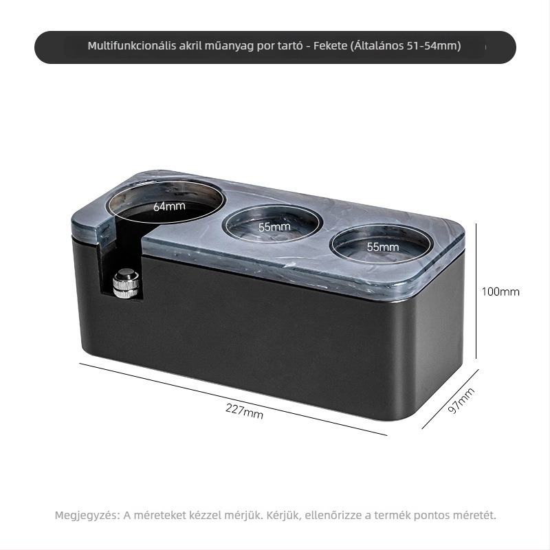 Kávépor tartó 2‑in‑1 akril alap, fogantyú tartó és pornyomó tároló