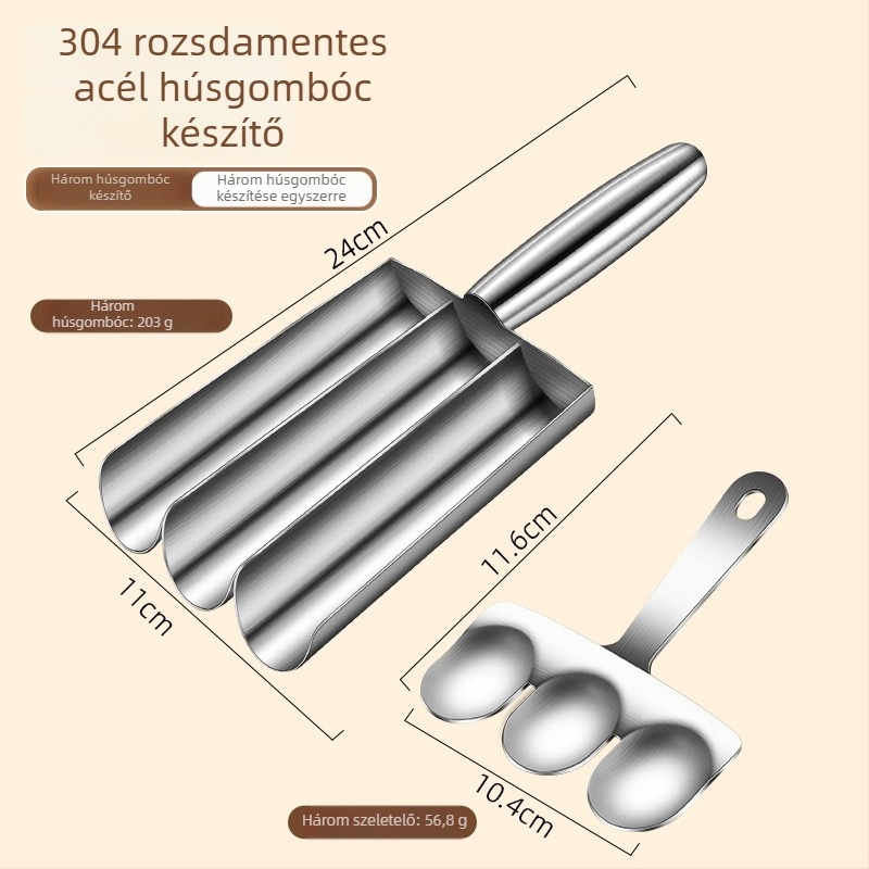 304 rozsdamentes acélból készült húsgolyó készítő, halgolyó és garnéla forma, modern minimalista kialakítás, logónyomtatás elérhető, 2024-es bevezetés