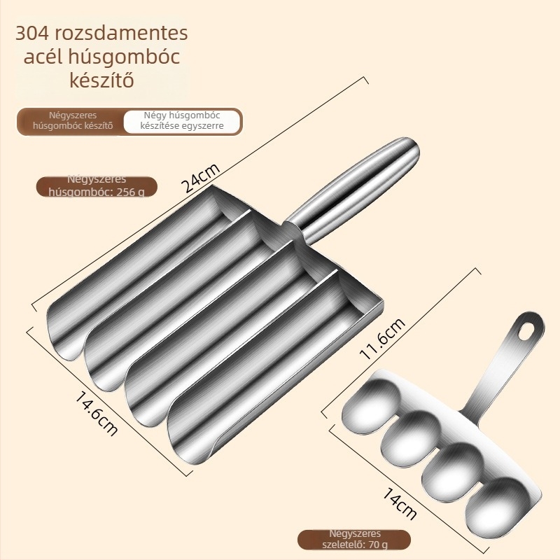 304 rozsdamentes acélból készült húsgolyó készítő, halgolyó és garnéla forma, modern minimalista kialakítás, logónyomtatás elérhető, 2024-es bevezetés