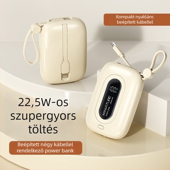 DX280 Hordozható külső akkumulátor, 10000mAh, 22.5W PD3.0 gyorstöltés, több USB-kimenet, digitális akkumulátorszint kijelző, kábel a csomagban