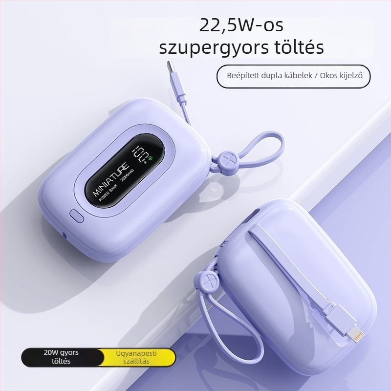 DX280 Hordozható külső akkumulátor, 10000mAh, 22.5W PD3.0 gyorstöltés, több USB-kimenet, digitális akkumulátorszint kijelző, kábel a csomagban