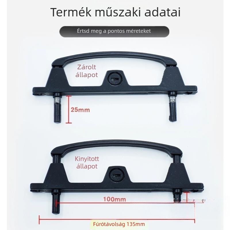 Kulccal ellátott többpont-zár ajtókhoz és ablakokhoz, alumínium ötvözetből, két-pontos zár, ablakszűrőhöz