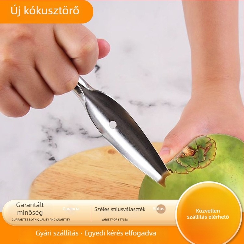 Kókusznyitó eszköz - műanyag és rozsdamentes acél test, modern minimalist design, 2024-es modell