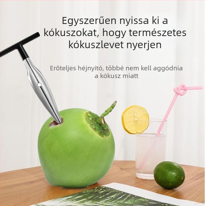Kókusznyitó eszköz - műanyag és rozsdamentes acél test, modern minimalist design, 2024-es modell