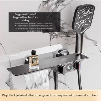 LED kijelzős fürdőkádtöltő csaptelep (Réz test; Keverőcsap; Kerámiás szelepmag; Működési hőmérséklet 0–80°C; Bejövő/kimenő átmérő 20,5 mm)