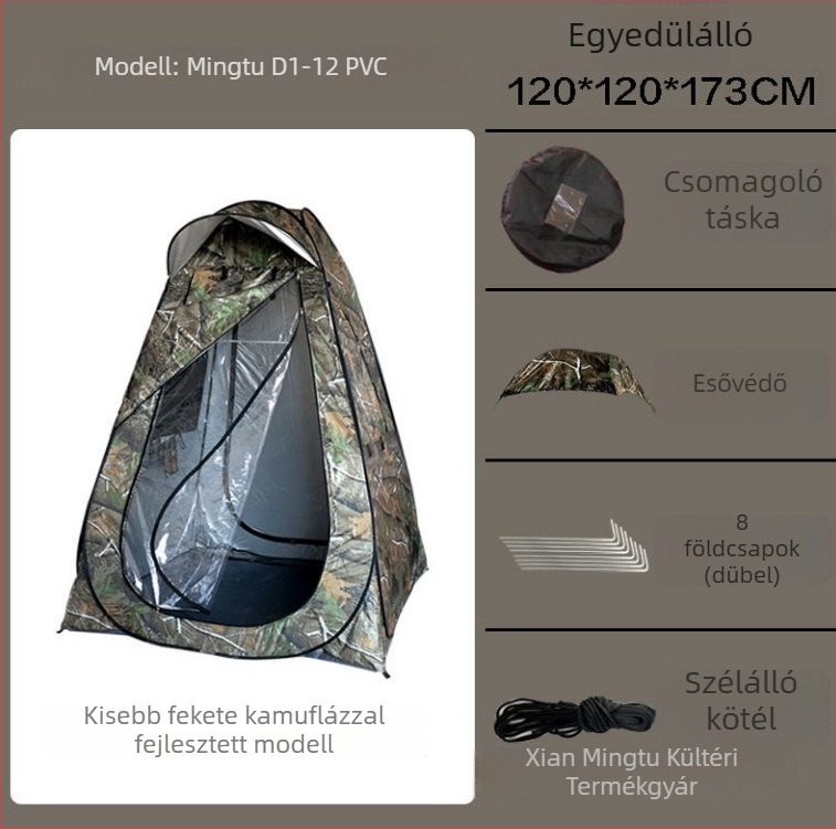 Horgász sátor dupla rétegű felépítés, gyors felállítás, 1–2 fő befogadóképesség, súly 3 kg, vízálló 2000–3000 mm
