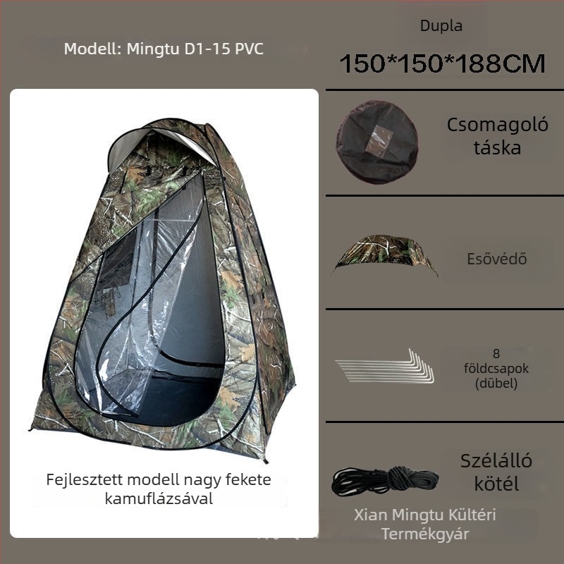 Horgász sátor dupla rétegű felépítés, gyors felállítás, 1–2 fő befogadóképesség, súly 3 kg, vízálló 2000–3000 mm