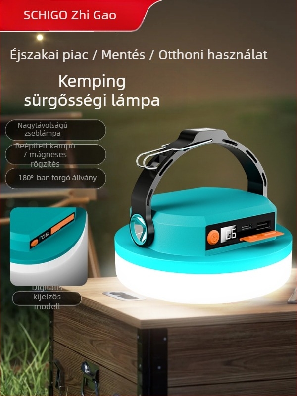 Chigo kempinglámpa – Napelemes, újratölthető LED, 20W, hosszú üzemidejű sátorvilágítás vészfunkcióval.
