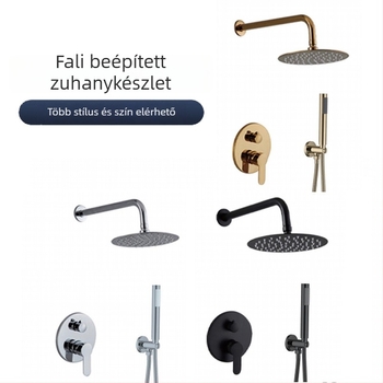 Beépített falra szerelt zuhanykészlet, felső esőzuhany, rozsdamentes acélból, krómozott felület, modell 456548