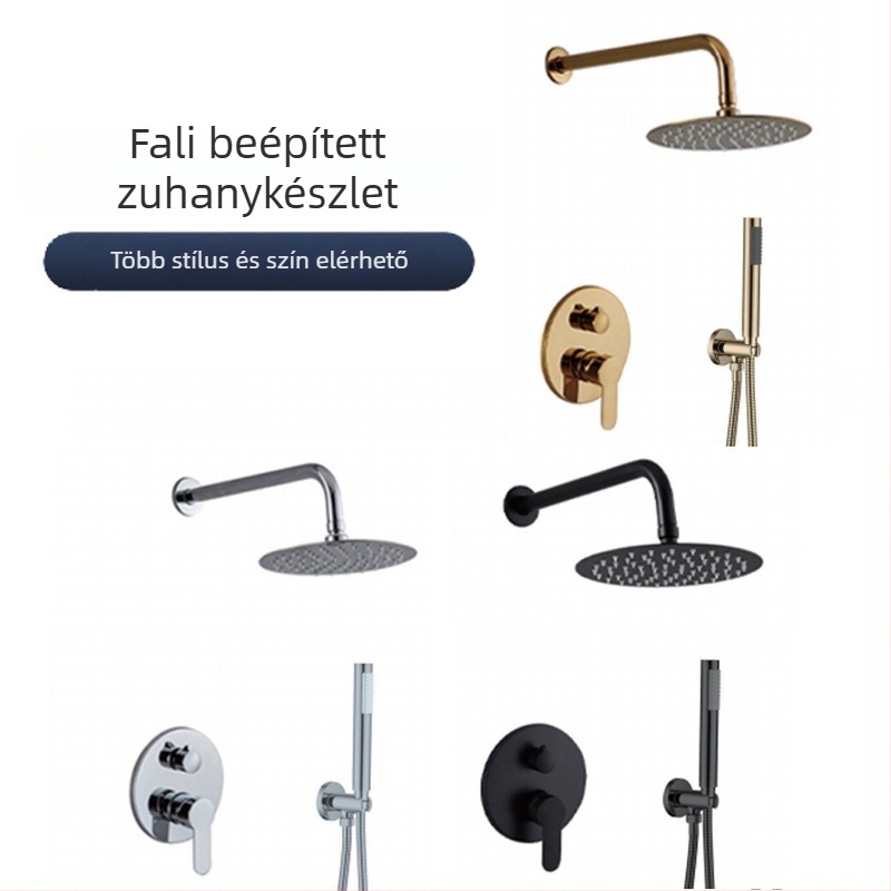 Beépített falra szerelt zuhanykészlet, felső esőzuhany, rozsdamentes acélból, krómozott felület, modell 456548