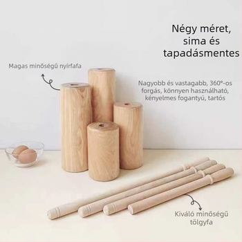 Tömörfa nyújtófa otthoni használatra, tészta sodró és gombóc töltelékre nyújtandó tészta lapokra préselése, modern letisztult stílus